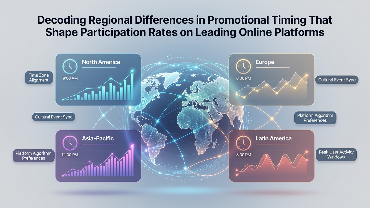 Charts comparing participation rate fluctuations tied to promotional launch times across different continents