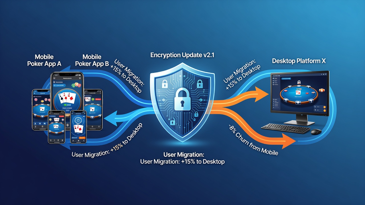 Visualization of encryption protocol shifts influencing user flows between mobile poker apps and desktop platforms