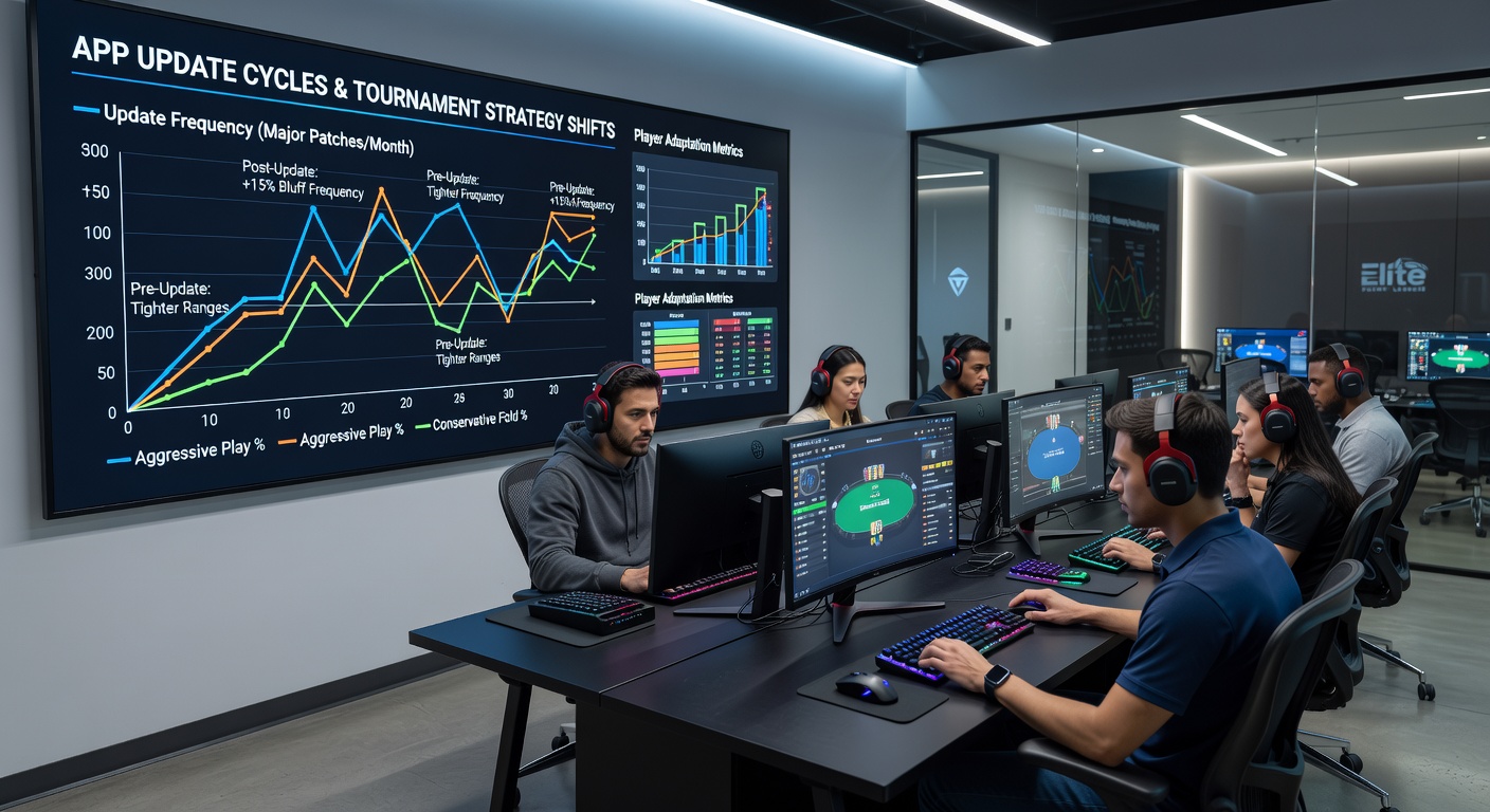 Tournament players adapting strategies following a mobile poker app interface refresh