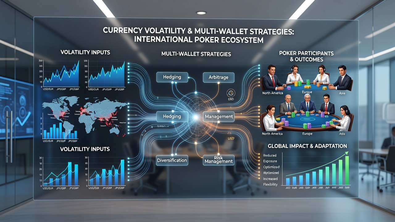 Digital wallets and currency charts illustrating multi-network poker bankroll management