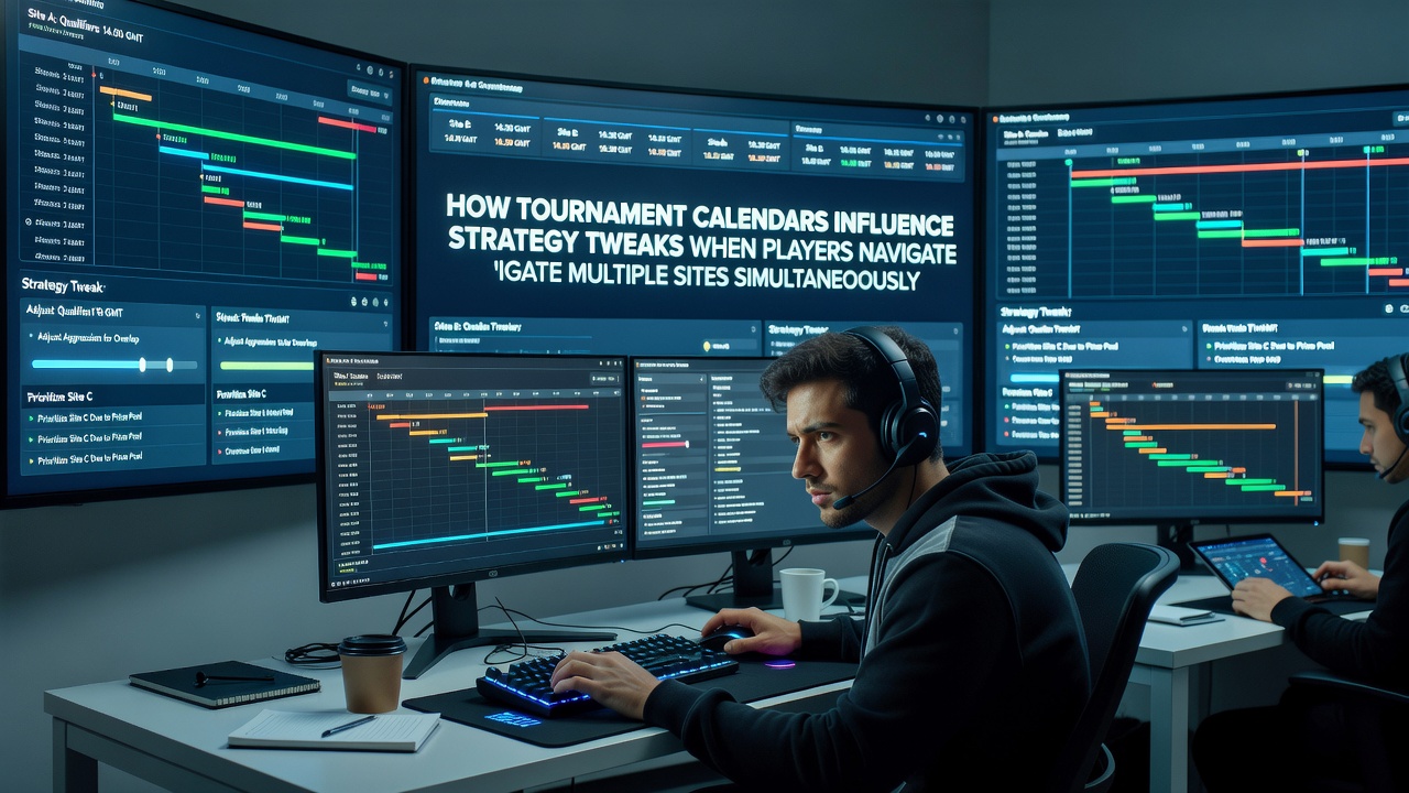 Players reviewing overlapping tournament schedules across multiple online poker platforms during peak summer series