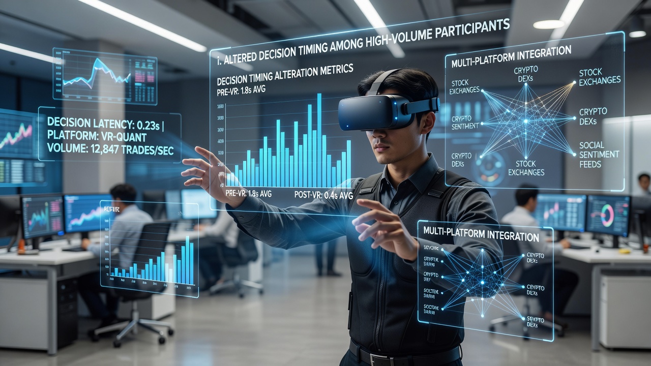 Data visualization of decision timing metrics comparing VR and standard interfaces for multi-platform card players in regulated markets