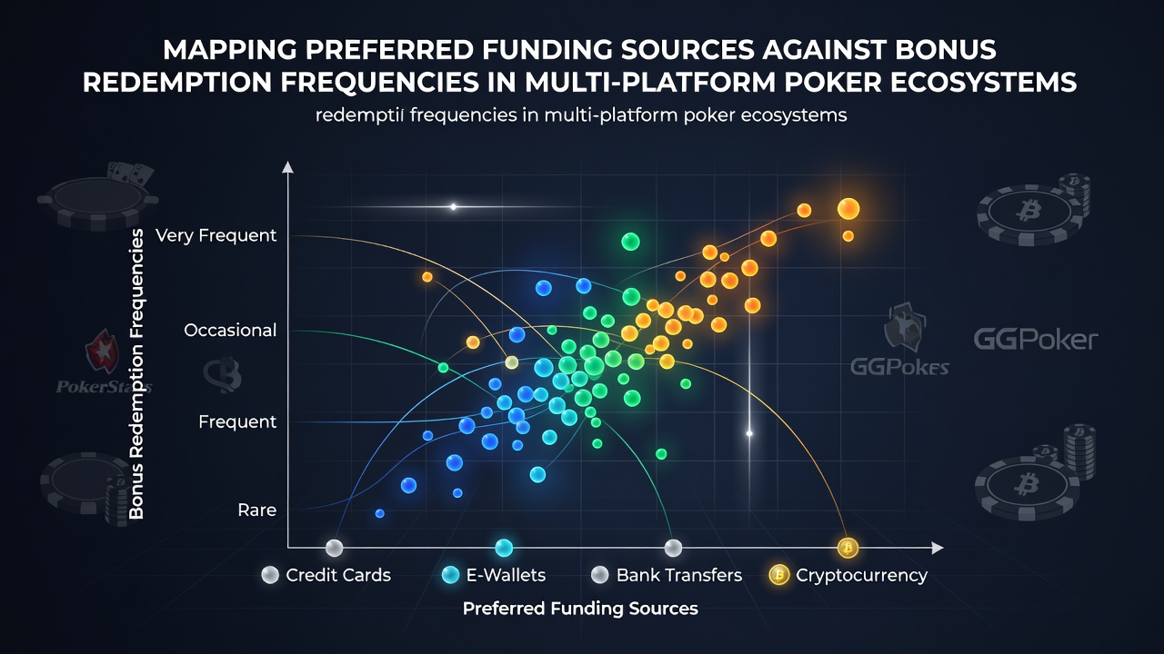 Infographic showing funding source distribution and bonus redemption rates across poker platforms in 2026