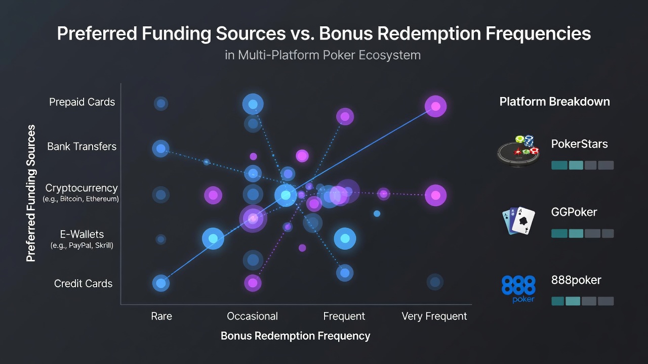 Chart displaying correlation between funding methods and bonus redemption timing across multiple poker sites