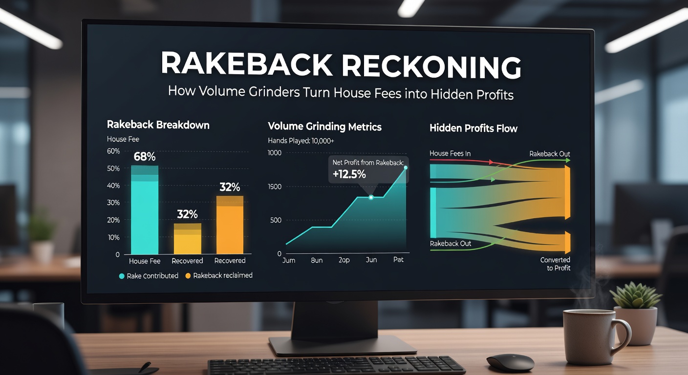 Infographic depicting a volume grinders monthly rakeback breakdown, from hands played to final payout