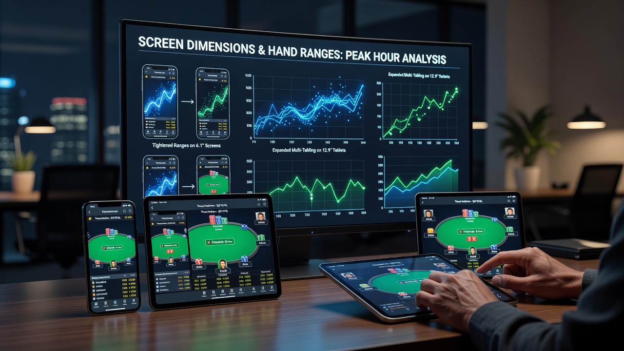 Mobile poker apps displayed across various screen sizes showing interface differences during gameplay