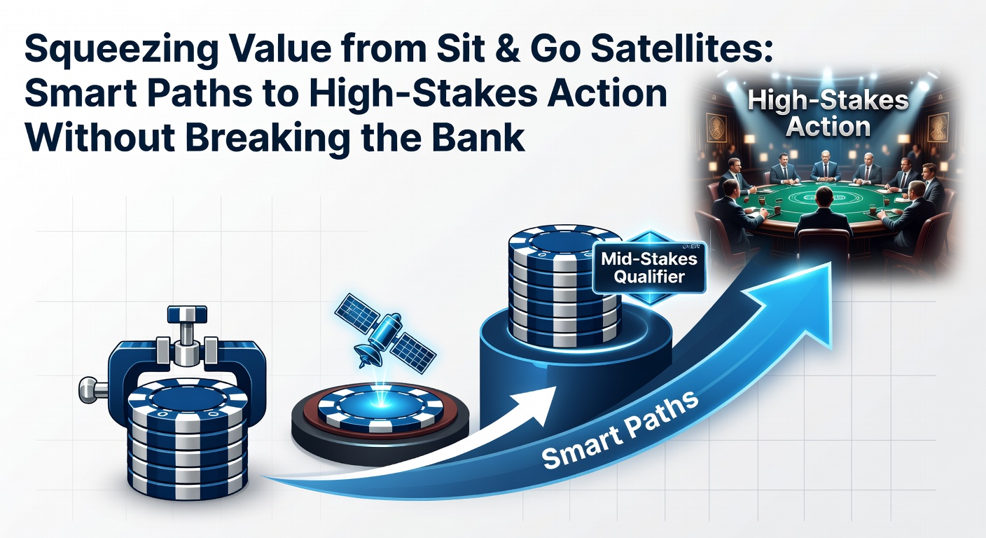 Poker players competing in a Sit & Go satellite tournament on a digital platform, highlighting low buy-in entry to major events