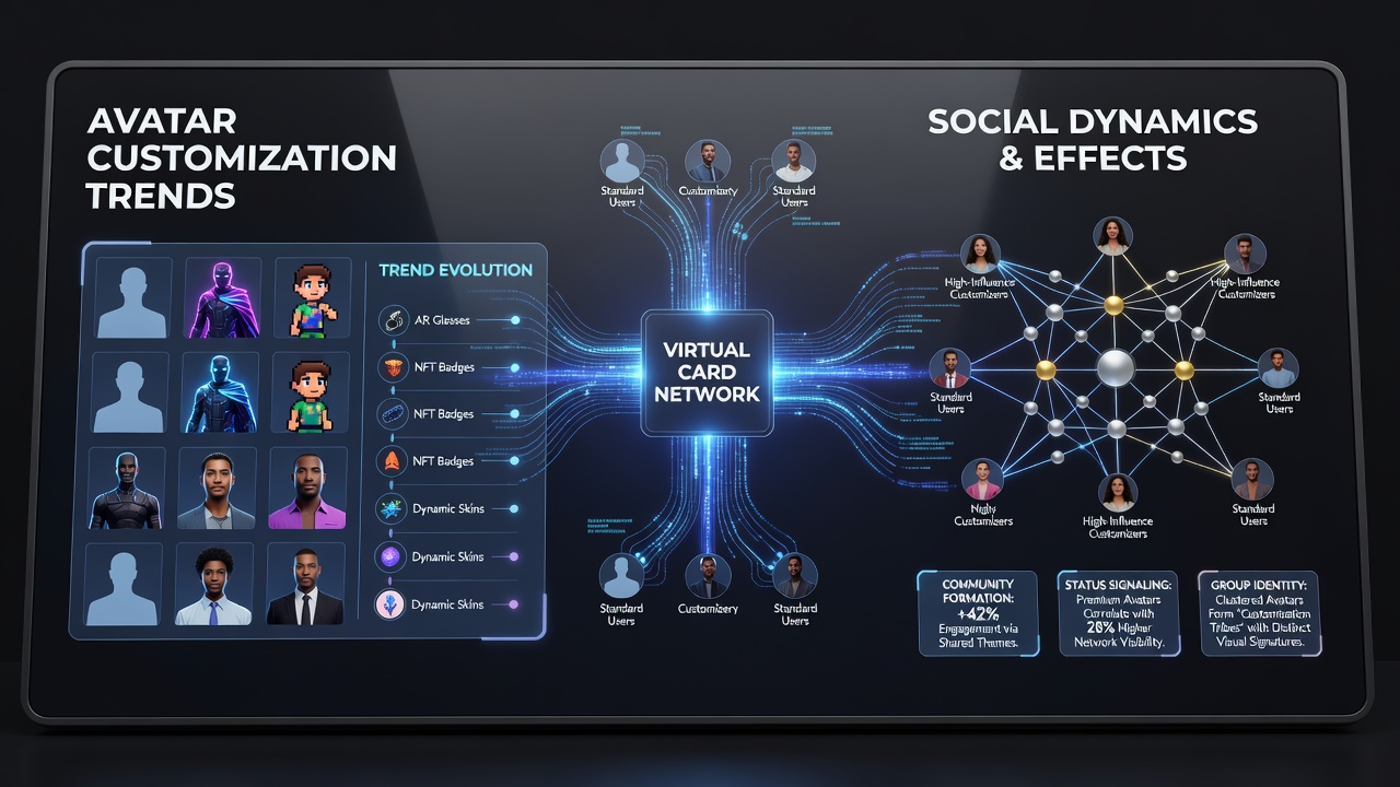 Group of customized avatars gathered around a virtual card table illustrating social clustering and interaction patterns