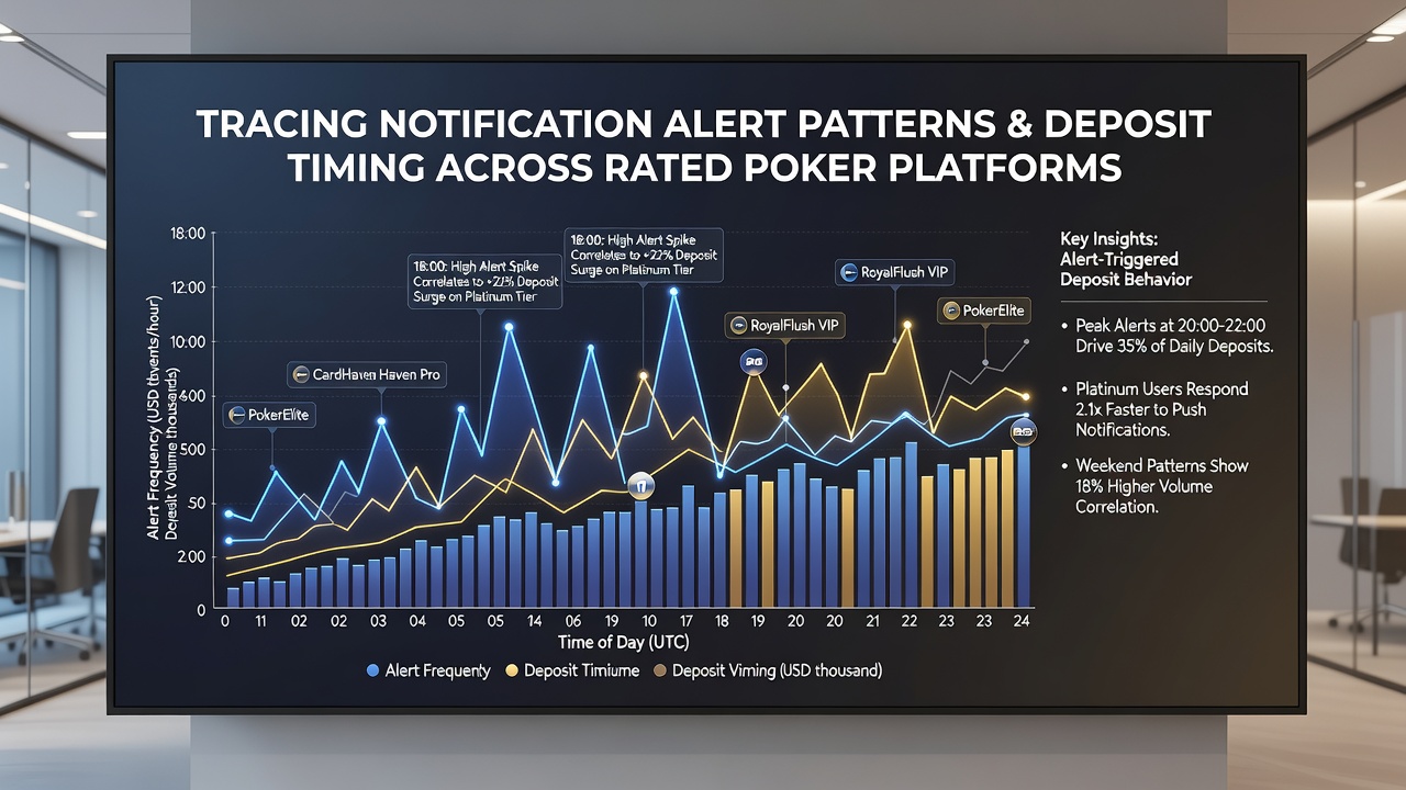 Graph showing deposit timing patterns aligned with alert notifications on poker platforms